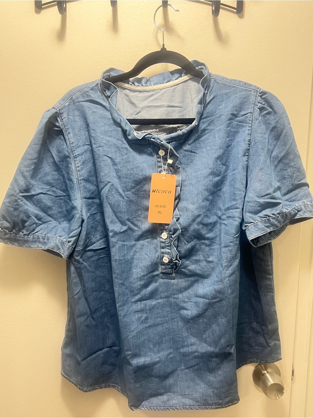Blue Ruffle Denim Top (XL)